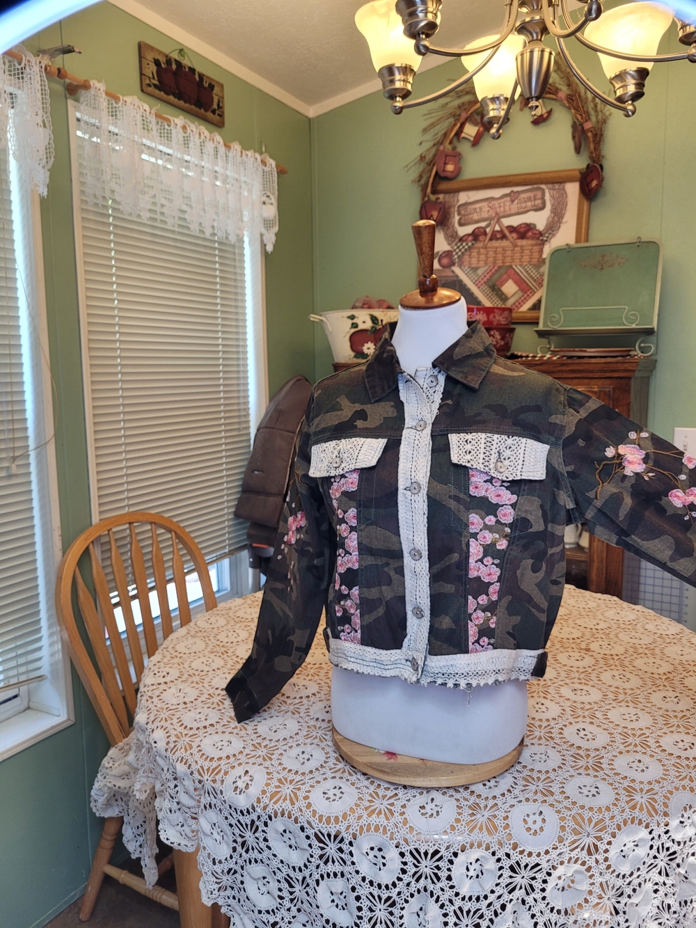 POL Camo Jacket with Pink Floral Appliqué and Lace - Picture 2 of 10